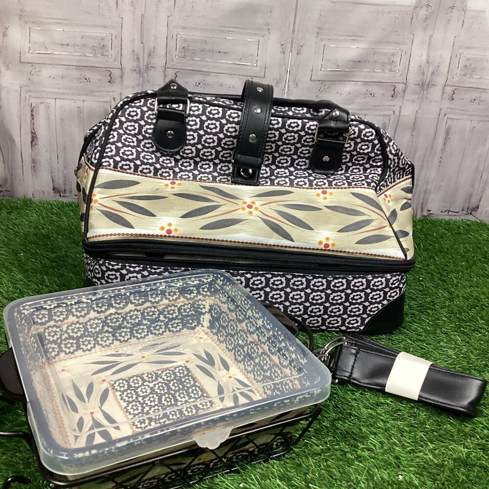 Temp-tations Blue Old World Casserole Carry Tote Bag w/ Casserole Dish